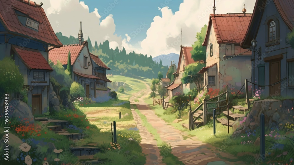 LOFI house on the streets, anime manga style illustration, background wallpaper LOFI house on the streets, anime manga style illustration, background wallpaper