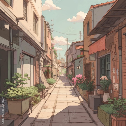 LOFI street illustration, colorful anime manga style wallpaper background design, Generative AI