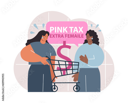 Pink tax concept. Gender based price discrimination. Higher price