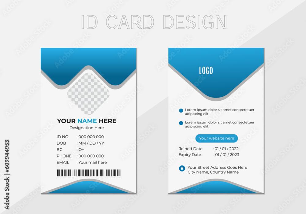  Double-sided creative ID card template. Vector id card template. Simple realistic design.