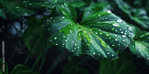 AI Generated. AI Generative. Beautiful wild nature outdoor green leaf with water drap. Aesthetics explore vibe. Graphic Art
