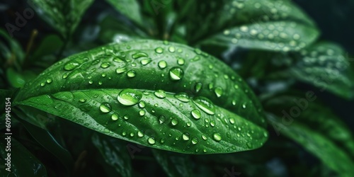 AI Generated. AI Generative. Beautiful wild nature outdoor green leaf with water drap. Aesthetics explore vibe. Graphic Art