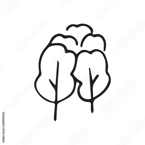 tree. forest. carbon dioxide. CO2. doodle art. vector drawing. black and white color. the icon is drawn manually. on a white background. easy drawing.