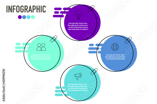 4 segments, options, steps circle infographic template concept. Vector with icons. Designed for presentations.