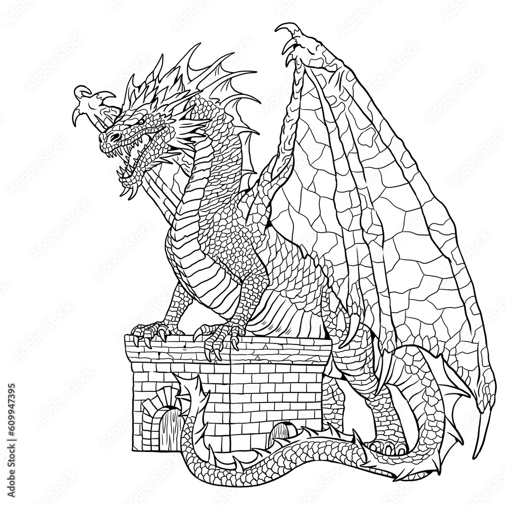Dragon Coloring Page Fantasy Illustration With Mythical Creature dragon-coloring-page-fantasy-illustration-with-mythical-creature