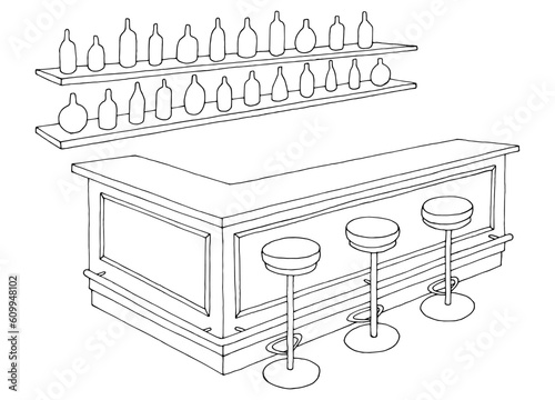 Bar counter graphic black white isolated sketch illustration vector