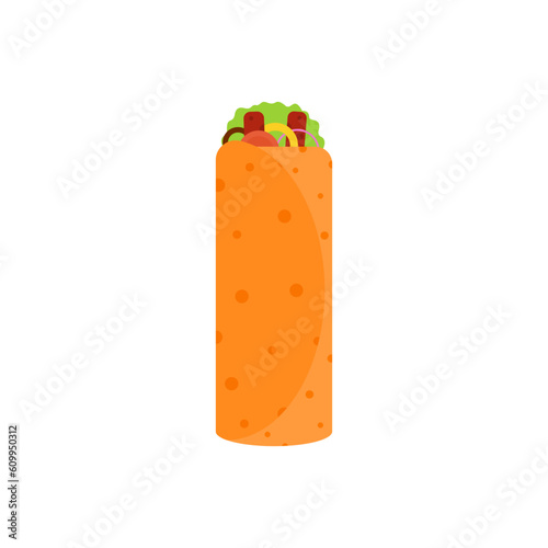 shawarma kebab flat design vector illustration. Arabic eastern toasty doner kebab meal. Shaurma or burrito business emblem flat vector illustration