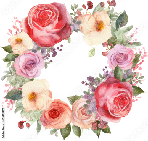 rose flowers wreath watercolor isolated