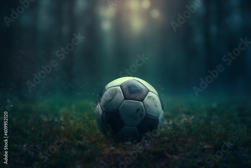 Traditional Soccer Ball on the Soccer Field, Generative Ai © Flowstudio