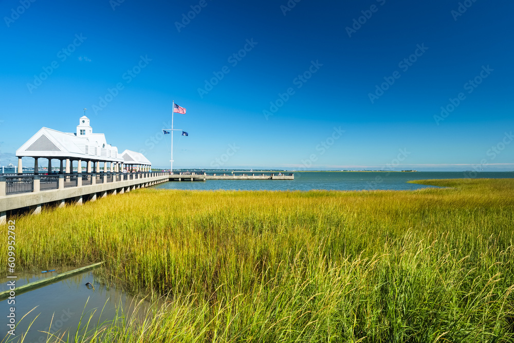 Fototapeta premium Popular Waterfront Park along the bay in Charleston, South Carolina