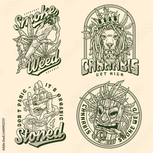 Cannabis weed monochrome set sticker