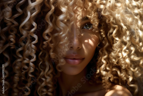 Captivating cranium A sunkissed dome hosting a cascade of flawless curls.. AI generation