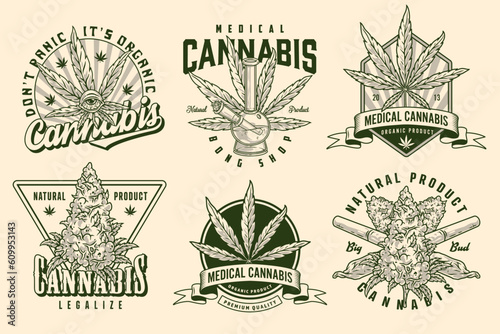 Cannabis products monochrome set flyer