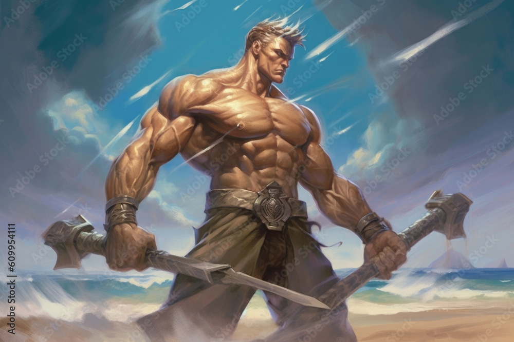 Nigh invincible resolve a powerful stance with biceps taut like a bowstring.. AI generation Nigh invincible resolve a powerful stance with biceps taut like a bowstring.. AI generation
