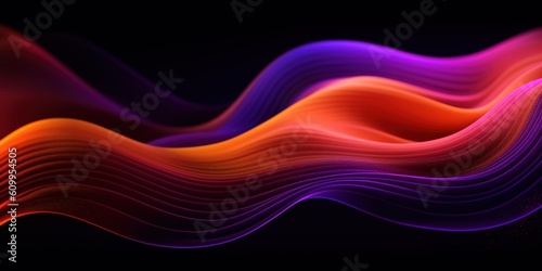 Orange purple vibrant color gradient wave on black background, grainy texture, copy space