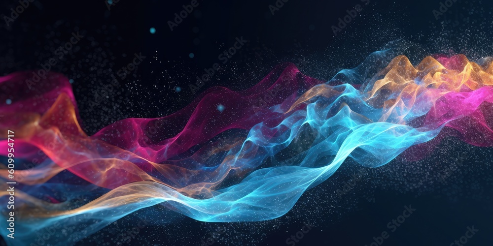 colorful particles waves on dark background