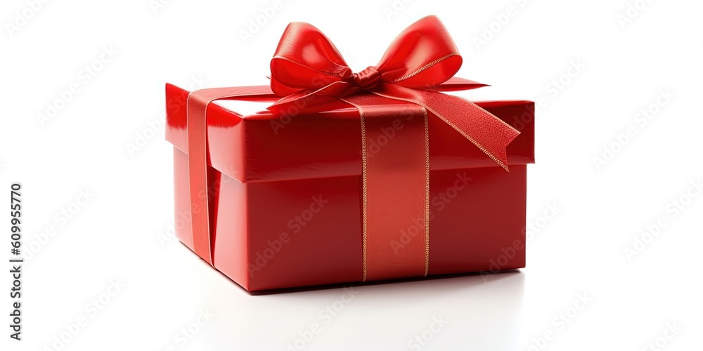 Fototapeta premium Red gift box with ribbon bow isolated on a white background.