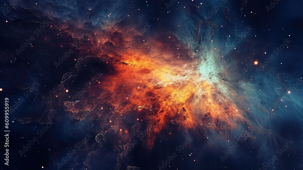 Deep space cosmos blowing away and turning into pointillism dust points with nebula on the background Deep space cosmos blowing away and turning into pointillism dust points with nebula on the background