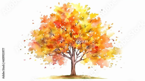 Autumn tree watercolor tree botanical illustration. Generative AI © Aura