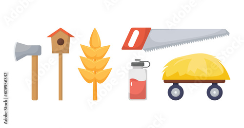  Tools and plants. Farmers craft. Home gardening, growing natural and ecological products.