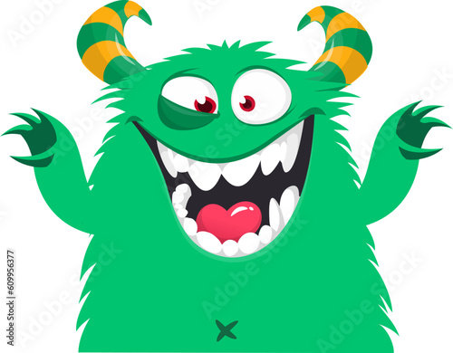 .Funny cartoon monster character. Illustration of cute and happy creature or alien. Halloween vector design isolated