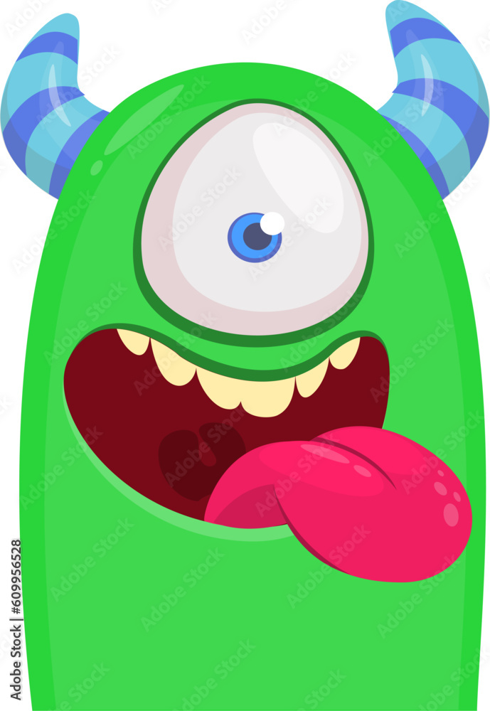 Funny cartoon monster waving hands and showing tongue. Halloween vector illustration. Great for package or party decoration Funny cartoon monster waving hands and showing tongue. Halloween vector illustration. Great for package or party decoration