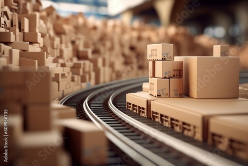 Realistic Cardboard Boxes on a Conveyor Belt Efficient Packaging Process  Generative Ai