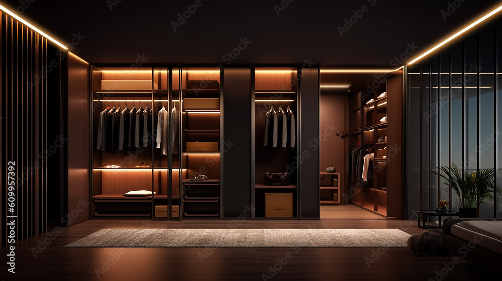 Luxury modern design of walk in closet with stainless. Luxury modern design of walk in closet with stainless.
