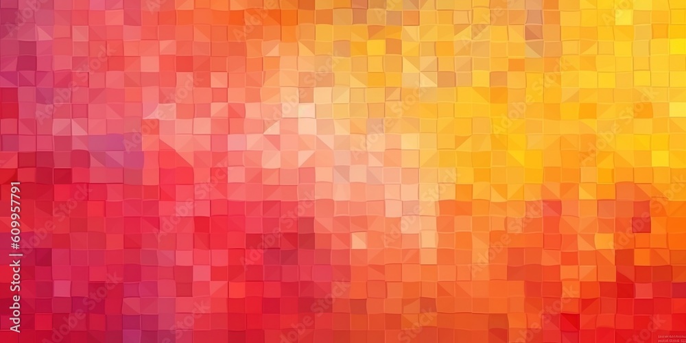 Vibrant summer colors gradient mosaic texture, abstract orange yellow pink red blurred background, banner size, copy space