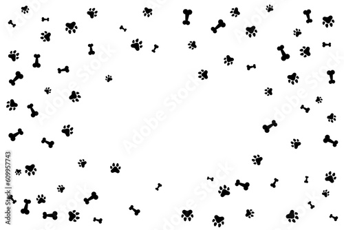 Frame Bone And Cat Or Dog Paw Pattern Background. Banner. Wallpaper. Vector Illustration
