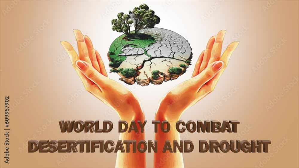 Animation video about world day to combat desertification and drought on gradient background