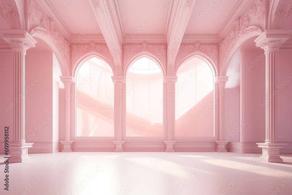 Arches of the palace. AI generated art illustration.