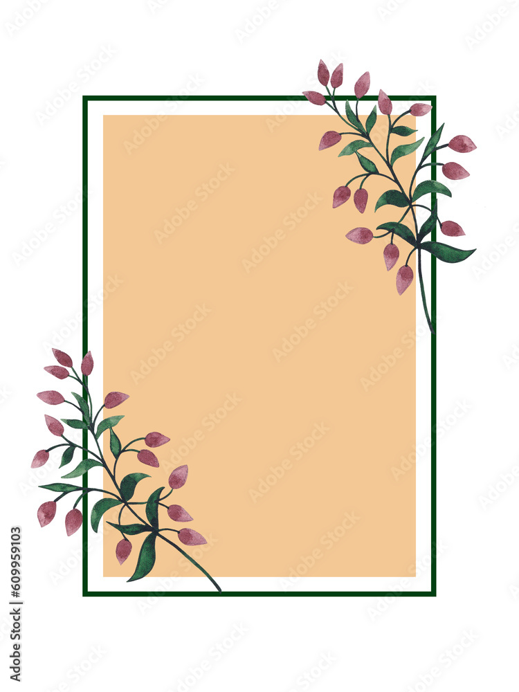 Obraz premium Watercolor hand painted frame with green leaves.Watercolor floral illustration with branches - for wedding invite, stationary, greetings, wallpapers, background.