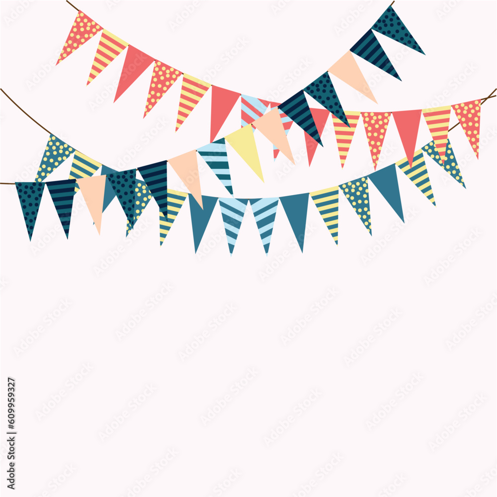 Obraz premium vector Illustration of colorful Carnival wreaths and bunting decorations .hanging above
