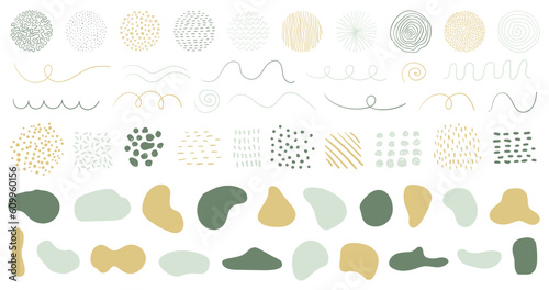 Hand drawn organic shapes, dots, lines. Vector set of minimal trendy abstract natural elements for graphic design