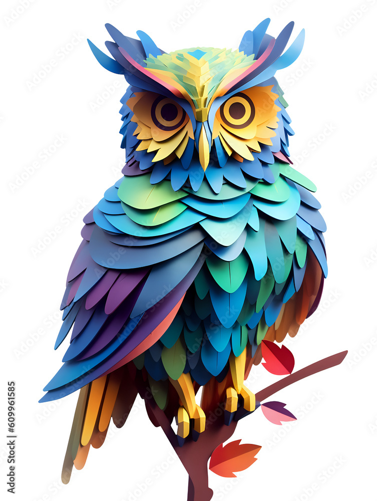 Fototapeta premium Isolated Owl 3d Paper Cut Vector Style Transparent Background