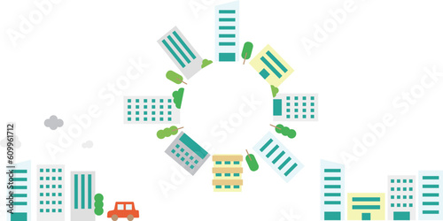 建物・街並み　イラストセット　05　オフィス街　ビル　カラー　ふちなし