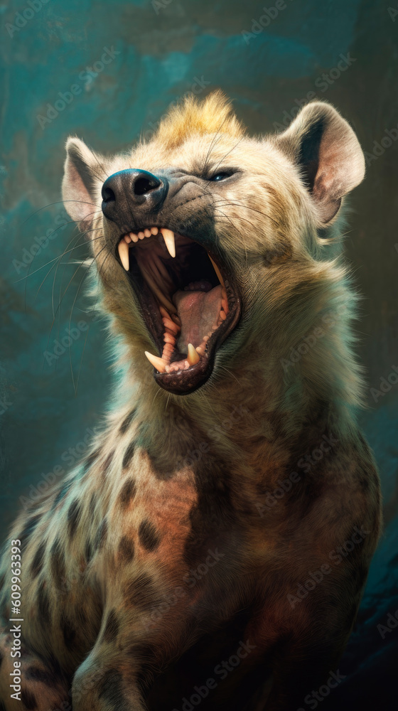 Obraz premium Portrait of a wild hyena. Hyaenidae. Generative AI