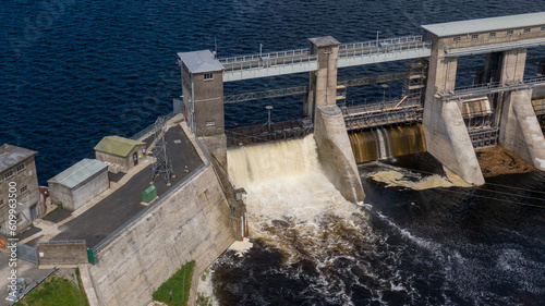Fototapeta Naklejka Na Ścianę i Meble -  O'Brien's Bridge water dam, Clare Ireland -May,28, 2022,Parteen Weir