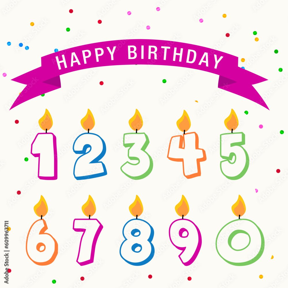 Vector hand drawn birthday numbers design set Vector hand drawn birthday numbers design set