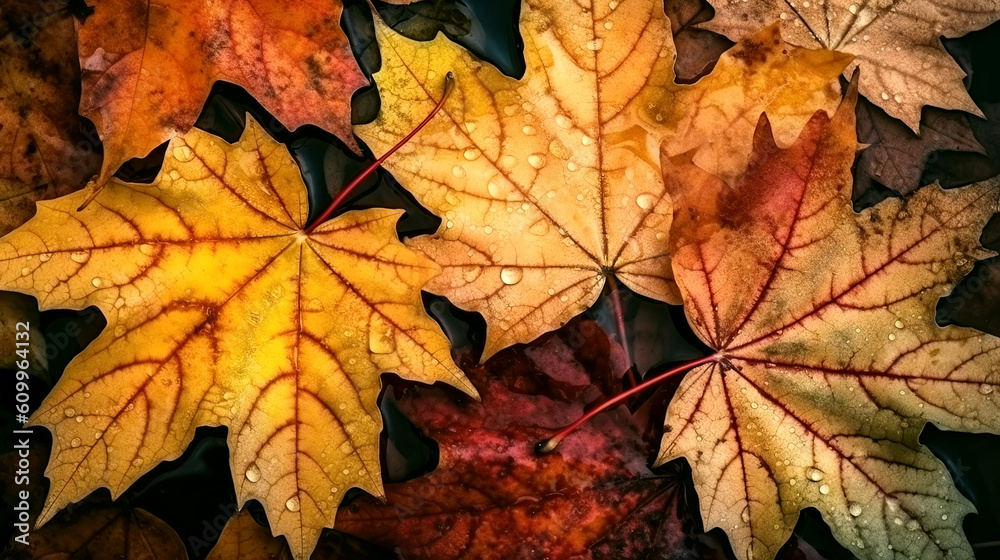 orange fallen maple leaves in autumn. Generative AI