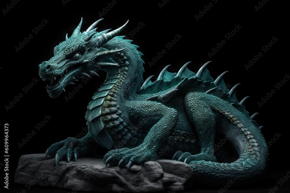 A statue of a green dragon that sits on a stone. Symbol of the Year. Generate Ai Generative AI A statue of a green dragon that sits on a stone. Symbol of the Year. Generate Ai Generative AI