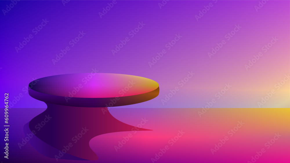 3D podium platform facing the sunset and twilight sky background