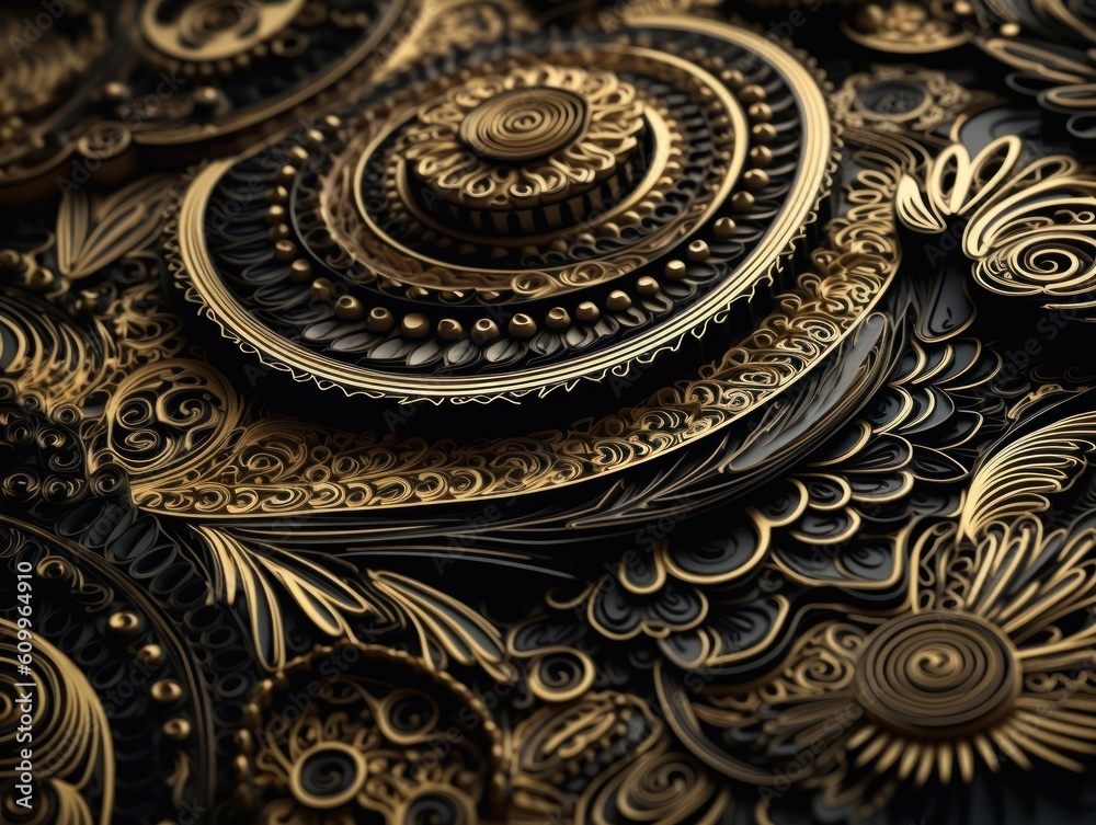 Paper made Quilling craft technic black and gold abstract background lines 