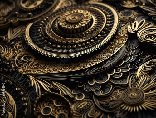 Paper made Quilling craft technic black and gold abstract background lines 