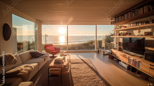 Modern interior design with view on the ocean
