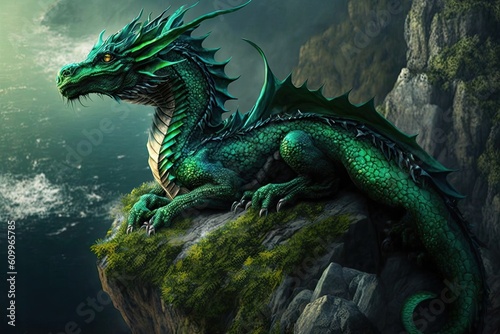 The symbol of Chinese New Year 2024 is a green wooden dragon. Generate Ai. Generative AI