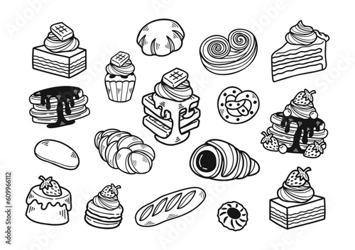 black and white hand drawn dessert bakery collection