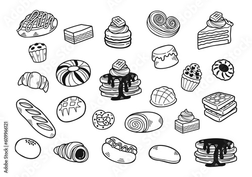 black and white hand drawn dessert bakery collection