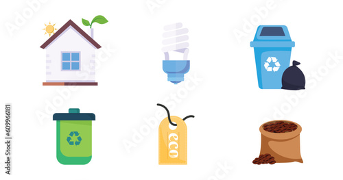 Clean energy set, Ecology and green energy, Ecology, nature and environment. Protection, planetary care, natural recyclable energy.